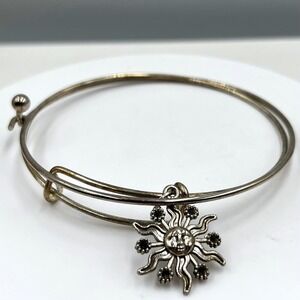 Vintage Bracelet Bangle Set Silver Tone Celestial Sun Charm Rhinestone 2pc
